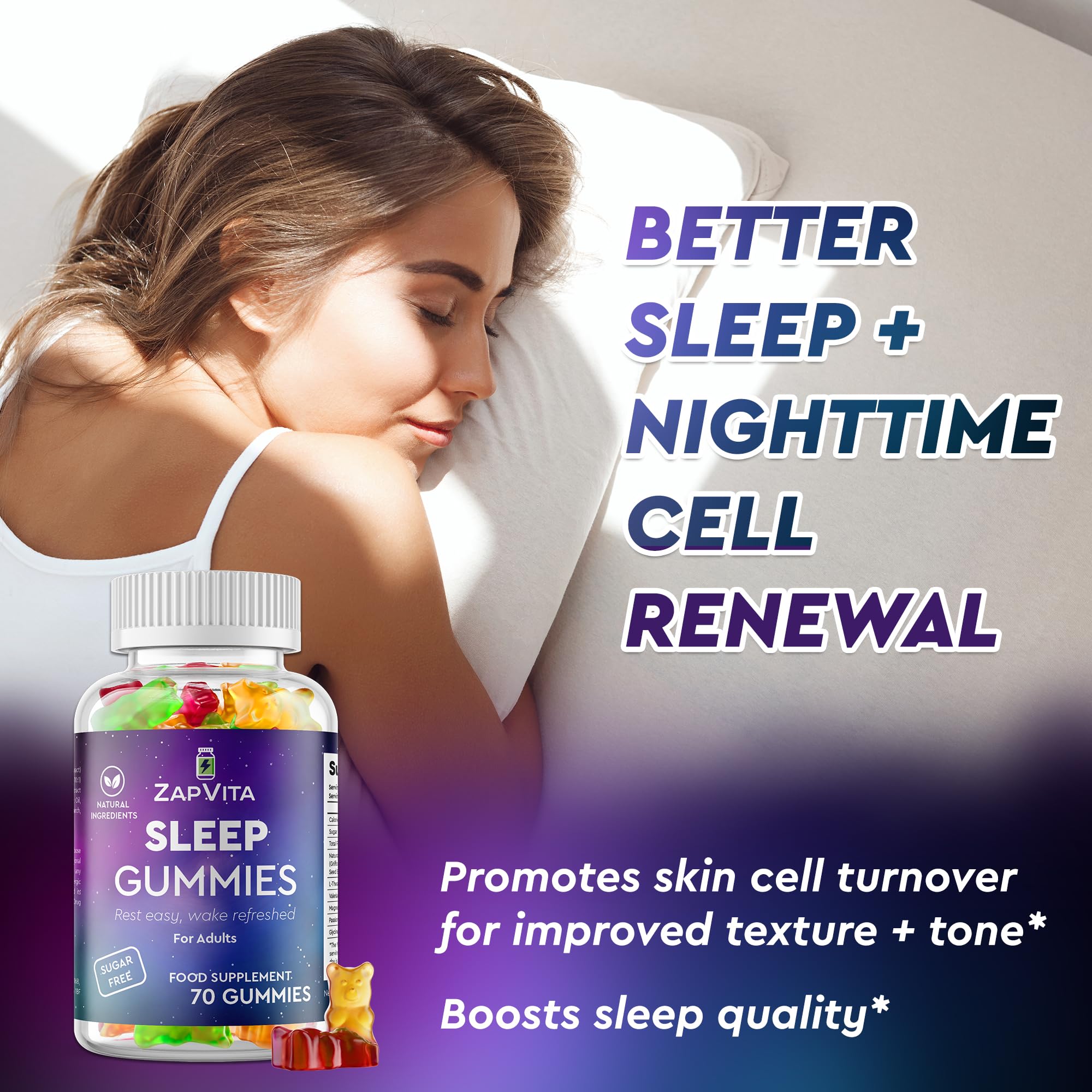 ZAPVITA 70 Sugar-Free Gummies for Nighttime Sleep and Relaxation