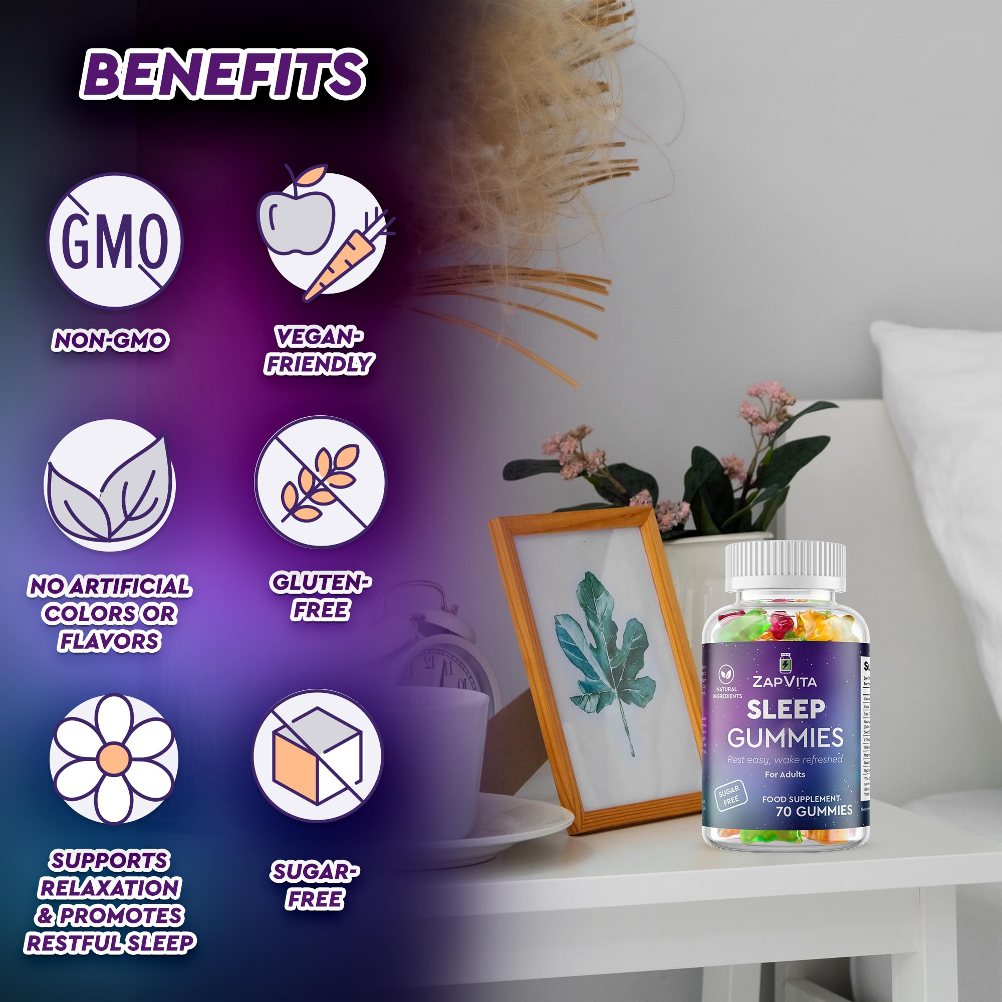 ZAPVITA 70 Sugar-Free Gummies for Nighttime Sleep and Relaxation