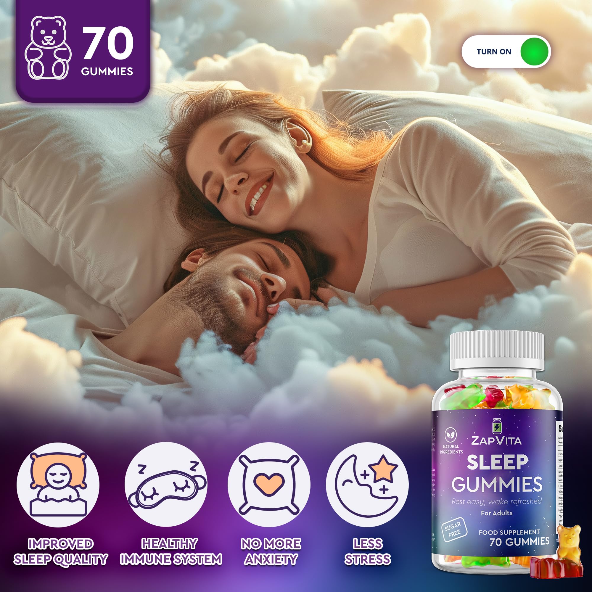 ZAPVITA 70 Sugar-Free Gummies for Nighttime Sleep and Relaxation